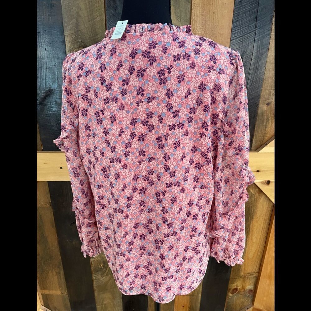 New with tags Talbots lined tie front top with semi sheer overlay, ruffle sleeve - Picture 3 of 8